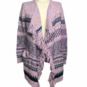 Cabi Shetland Pink Fringe Cardigan Sweater